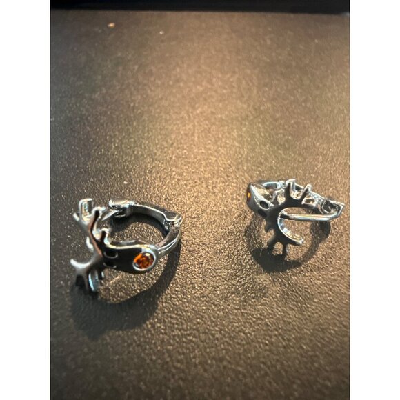 Deer Antler Hoop Earrings With Orange Gemstone - Picture 4 of 5